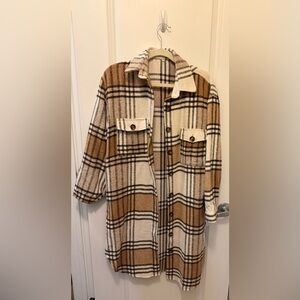 Plaid Shirt Jacket Shacket Woolen Blend Casual Trench Coat